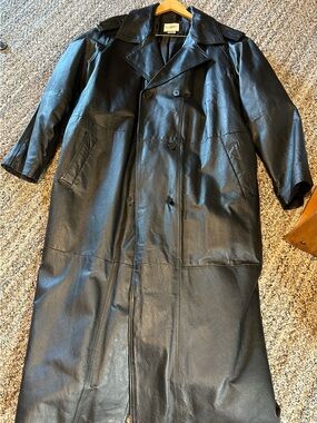 Vintage Classic Black Leather Trench Coat with leather belt by COMINT, 3X